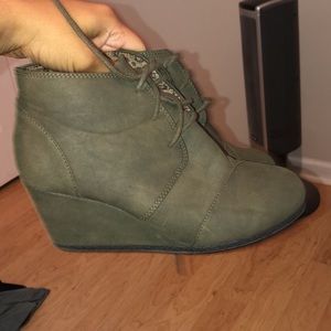 Olive green ankle boots with wedge
